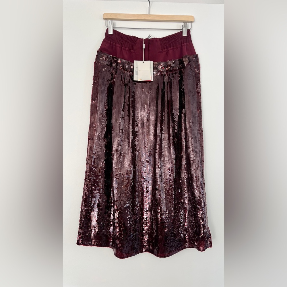 Tibi Sequin Midi Skirt in Burgundy - size 6, NWT